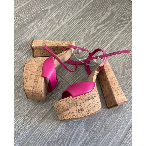 SCHUTZ Glayce Pink Leather Platform Sandals Size 7 - Picture 3 of 7
